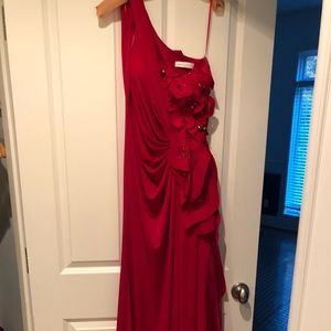 Tarik Ediz red evening gown with floral design